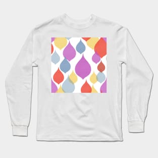 Sixties teardrop shape geometric purple, red, blue yellow, Linen textured heart Long Sleeve T-Shirt